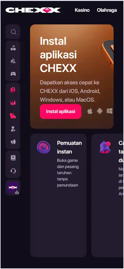 Tampilan CHEXX mobile dan prompt instalasi PWA pada browser ponsel