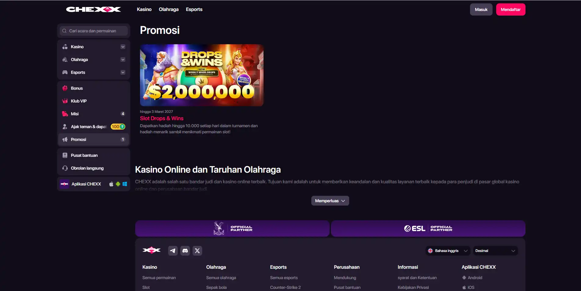 Tangkapan layar halaman promosi CHEXX