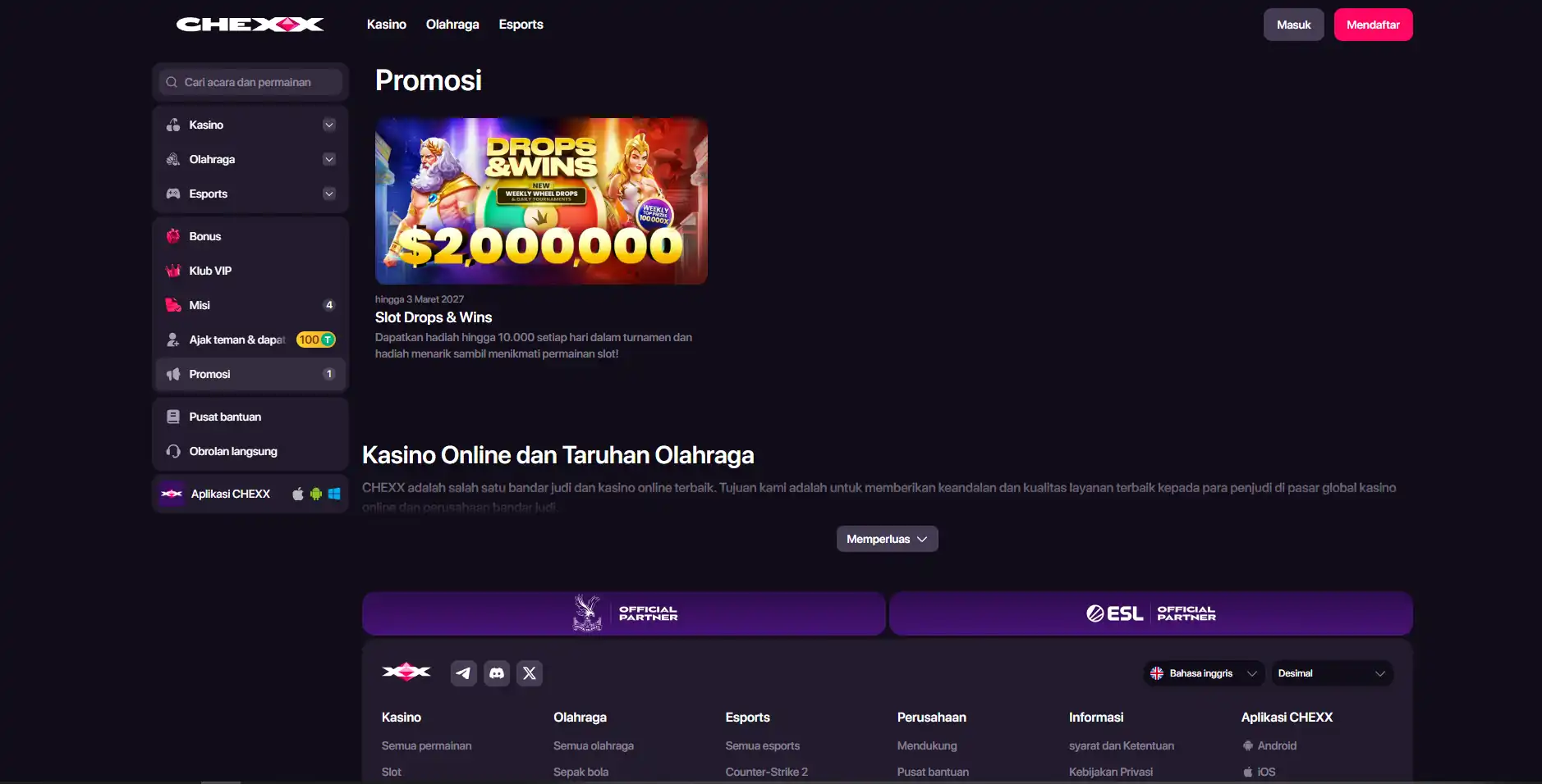 Tangkapan layar halaman promosi resmi CHEXX
